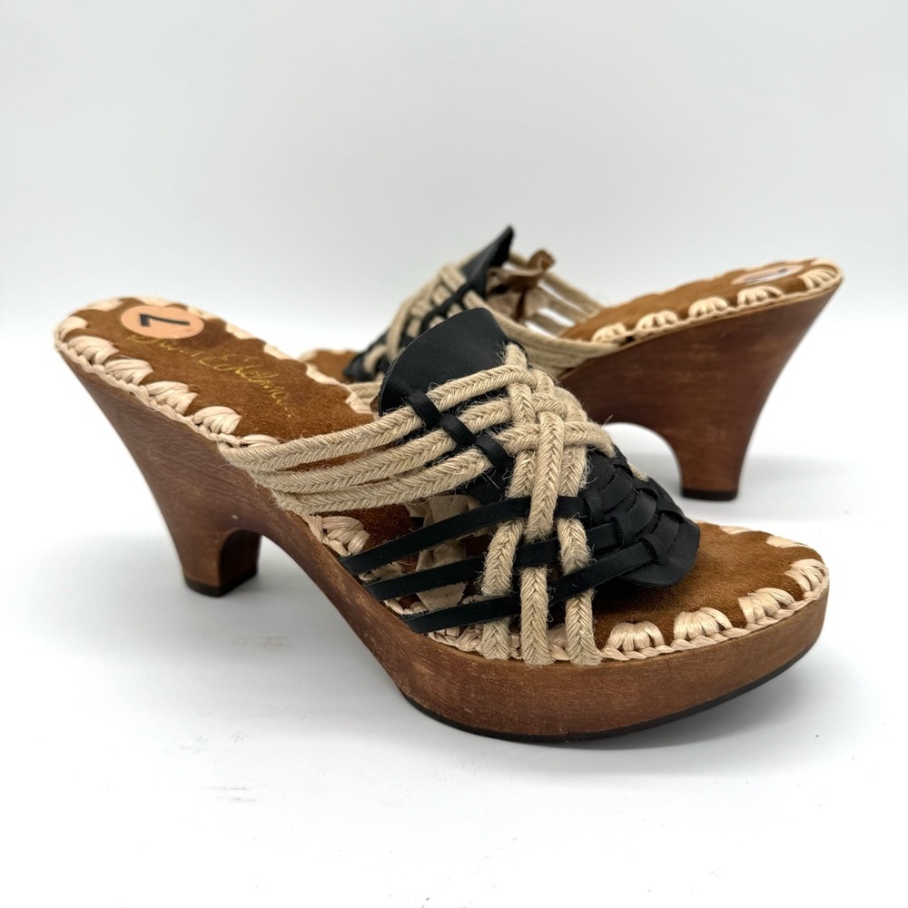 Sam Edelman platform Wood Heel Leather Mule Sandals Sz 7